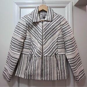 NWT Women’s White and Black Tweed Zip-up Jacket, Chico’s Size 0, US Size 4/6